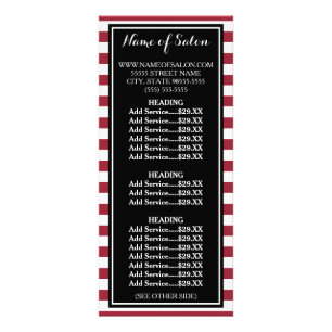 Prijslijst Trendy Red en White Stripes Salon Reclamekaart