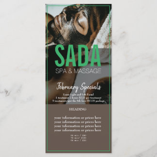 Prijslijst van het massagemenu Spa Salon Menu