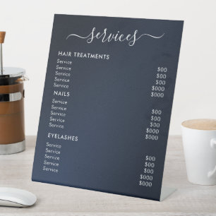 Prijslijst van Navy Blue Minimalistische Salon Die Reclamebord Met Voetstuk