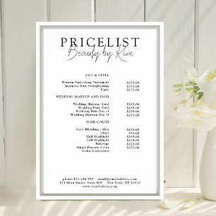 Prijslijst van White & Black Minimal Elegant Salon Poster