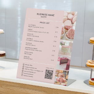 Prijslijst voor bakkerij met aangepaste foto en so reclamebord met voetstuk