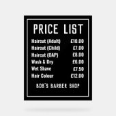 Prijslijst voor Barber-winkels Acryl Bord (Voorkant)
