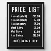 Prijslijst voor Barber-winkels Fotoplaat (Voorkant)