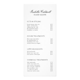 Prijslijst voor elegante zwarte en witte haarzalm reclamekaart