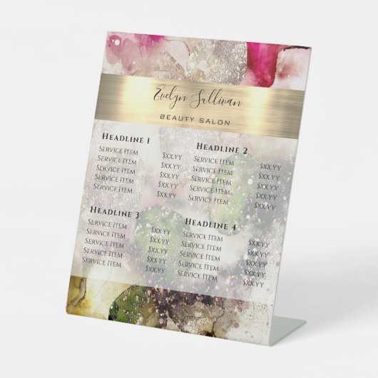 Prijslijst voor groene roze Waterverf Reclamebord Met Voetstuk (Voorkant)