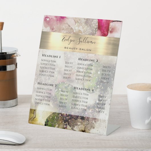 Prijslijst voor groene roze Waterverf Reclamebord Met Voetstuk (Insitu)