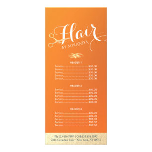 Prijslijst voor Hair Salon Makeup Oranje Gold Scis Reclamekaart