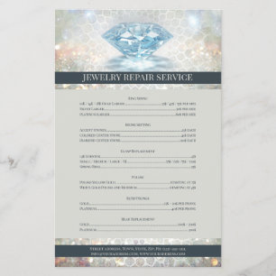 Prijslijst voor juwelen reparatie met mousserende  flyer