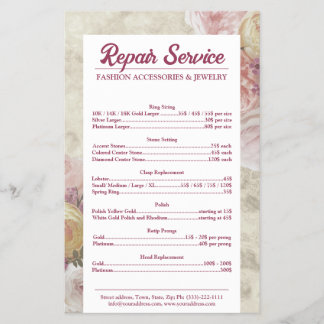 Prijslijst voor juwelen reparatie roze pony-ventil flyer