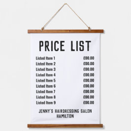 Prijslijst voor kappersartikelen hangend wandkleed