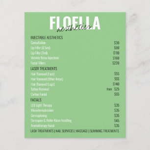 Prijslijst voor natuurlijke groene esthetica Salon Flyer