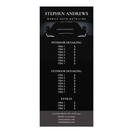 Prijslijst voor reparatie van auto's met automatis reclamekaart (Voorkant)