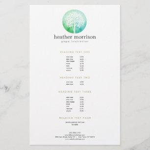 Prijslijst Watercolor Tree Yoga en Wellness Flyer