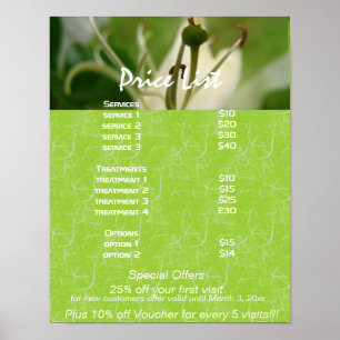 Prijslijst White Lily zen diensten Poster