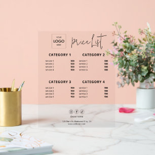 Prijslijst Zakelijk Logo Acryl Acryl teken Acryl Bord