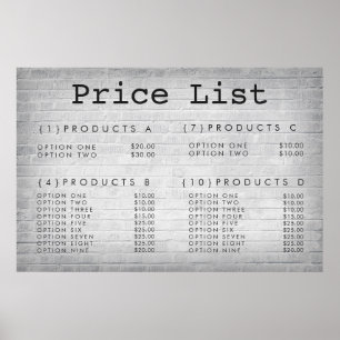 Prijsmenu Bakstenen Muur Service Op Maat Gedrukt Poster