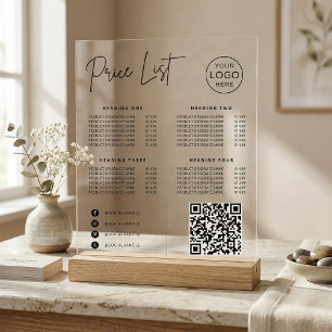 Prijstabel Social Media Website QR Code Zakelijk Acryl Bord
