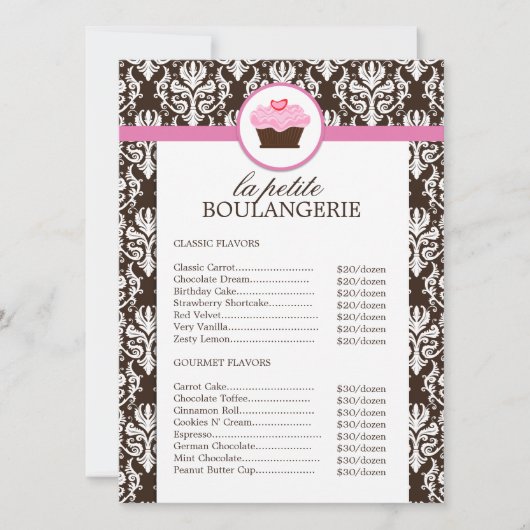 Prijstlijst Pretty Damask Bakery (Voorkant)