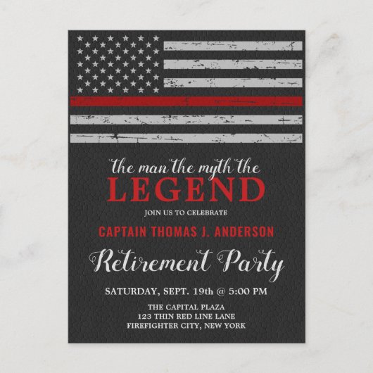 Prijsverhoging van Legend Firefighter Thin Red Lin Uitnodiging Briefkaart (Voorkant)