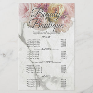 Prijzenlijst Beauty Boutique Marmeren Bloem Flyer