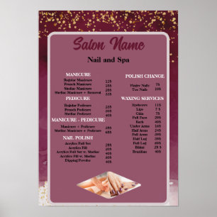 Prijzenlijst Beauty Nail Salon menu rood paars Poster