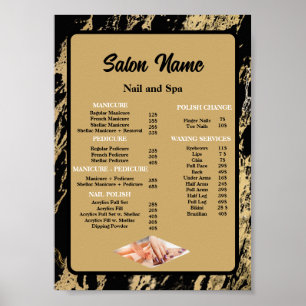 Prijzenlijst Beauty Nail Salon menu Zwarte Marmer Poster
