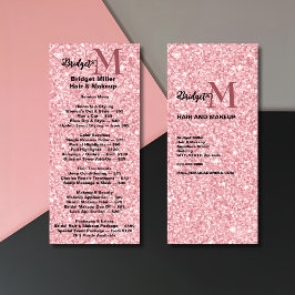 Prijzenlijst beauty salon Blush Glitter monogram Reclamekaart