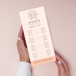 Prijzenlijst Feminine Blush Pink Salon & Spa diens Reclamekaart