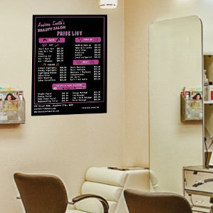 Prijzenlijst Schoonheidssalon Diensten Modern Zwar Poster