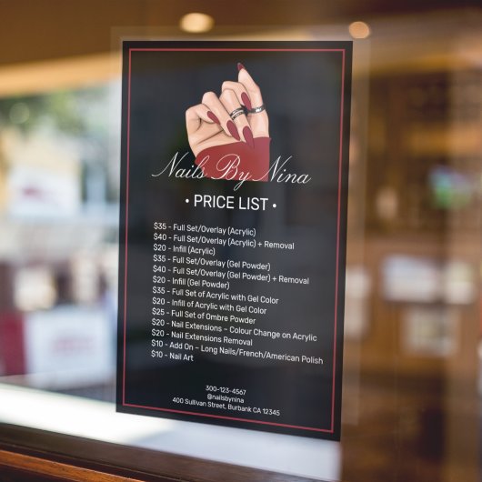 Prijzenlijst services voor professionele nagelstyl raamsticker