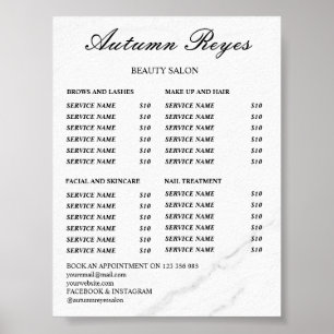 Prijzenlijst Vintage Schoonheidssalon Poster