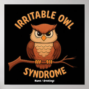 Prikkelbaar Uil Syndroom Grappige Boze Uil Cartoon Poster