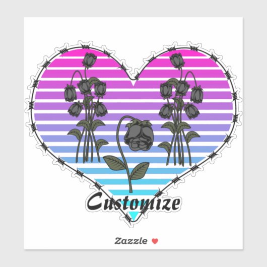 Prikkeldraad Hart Verwelkte Zwarte Rozen Thunder_C Sticker (Vel)