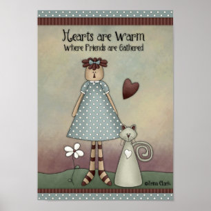 Prim Country Doll met Cat Poster