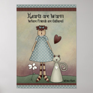 Prim Country Doll met Cat Poster