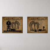 Prim Salt Box House Willow Tree Sheep Pip Berries (Recto)