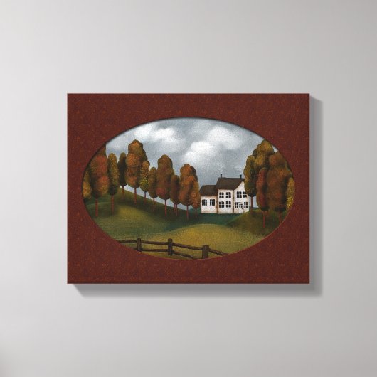 Prim Saltbox House Hills en bomen Mooi Canvas Afdruk (Voorkant)