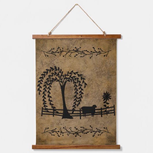 Prim Saltbox House Willow Tree Sheep Hangend Wandkleed (Voorkant 2)