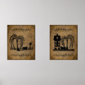 Prim Saltbox House Willow Trees and Sheep (Recto)