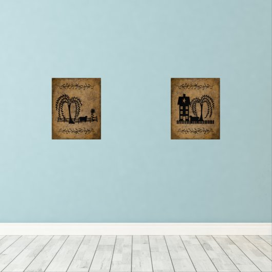 Prim Saltbox House Willow Trees and Sheep (Parquet)