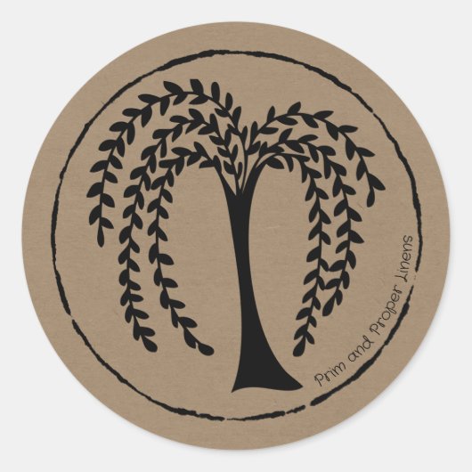 Prim Style Willow Tree Black Organic Lijst Ronde Sticker (Voorkant)