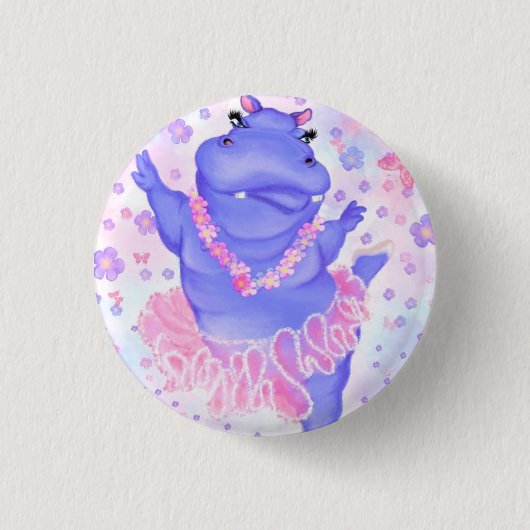 Prima Ballerina Hippo - Happy Dancer Ronde Button 3,2 Cm (Voorkant)