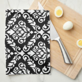 Prima Damask Big Ptn Wit op Zwart Theedoek (Quarter Fold)