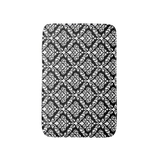 Prima Damask Pattern White op Black Badmat (Voorkant Verticaal)