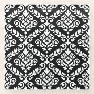 Prima Damask Pattern Wit op Zwart Glazen Onderzetter