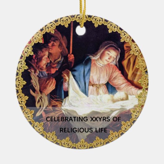 Primaire bestelling Jubileum Nativiteit op maat Keramisch Ornament (Voorkant)