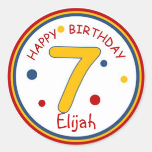 Primaire kleuren Happy Birthday Number 7 Ronde Sticker