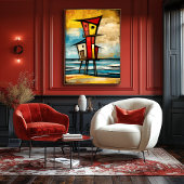 Primal Watch — Abstract Expressionist Beach Tower Poster