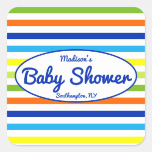 Primary Blue Modern Summer Stripes Baby shower Vierkante Sticker