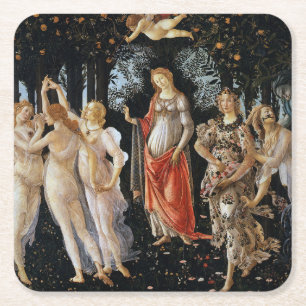 Primavera, Sandro Botticelli, 1482 Vierkante Kartonnen Onderzetter